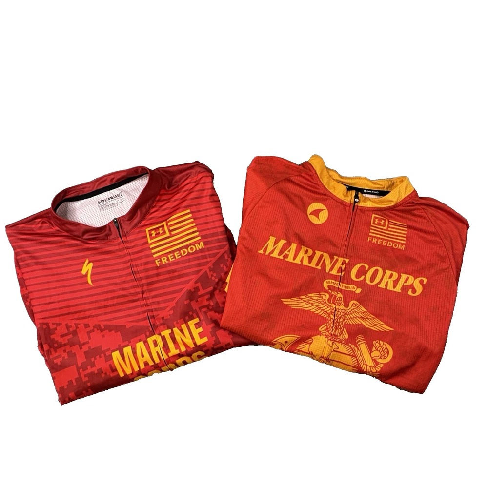 MIXED LOT OF 2 Men's 2XL Red Specialized & Pactimo Cycling Jerseys Marine Corps